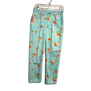 Gently Used Evan-Picone Twill Pants - Bright Blue with Red Flowers, Size 8